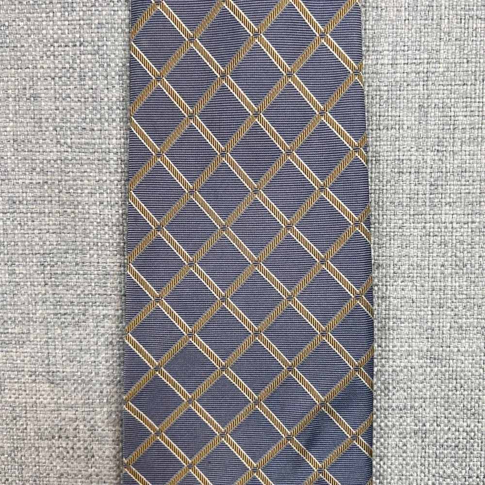 Vintage Y2K Brooks Brothers‎ Silk Diamond Tie Men Blue Gold Preppy Italy Ivy USA